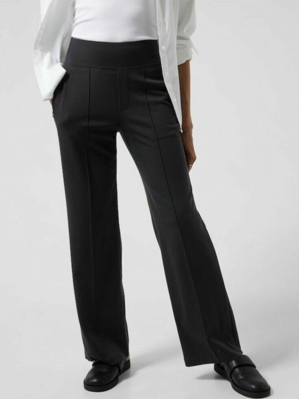 ATHLETA Eastbound Wide Leg Pants Black 6 Petite Pull-On Travel Work Tenc